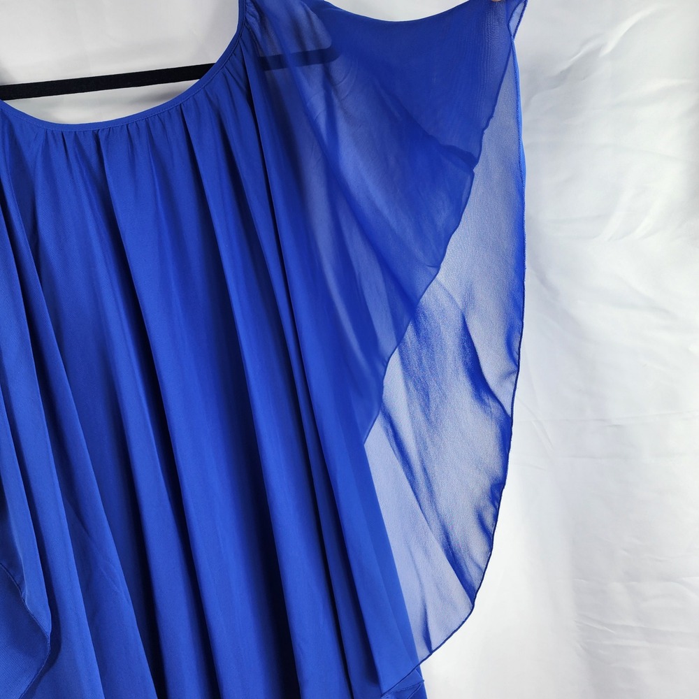 Womens Royal Blue Chiffon Sheer Blouse Top Blouse Plus 26/28 Flowy Cruise Travel - Picture 3 of 11